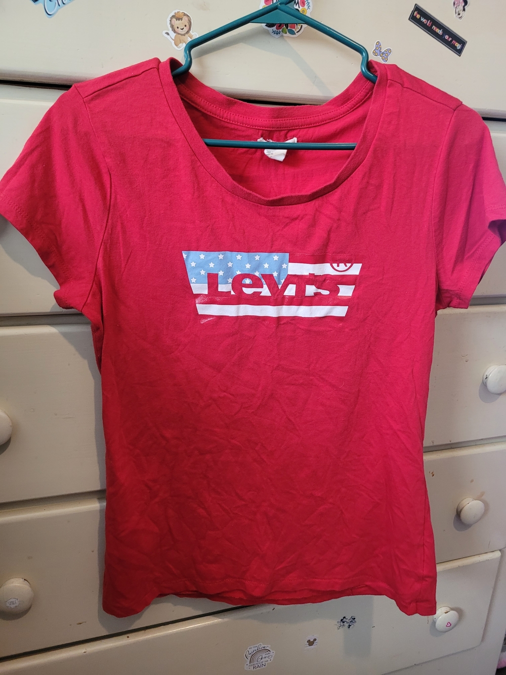 Levi's Red Short Sleeve Logo Tee with Flag Graphic